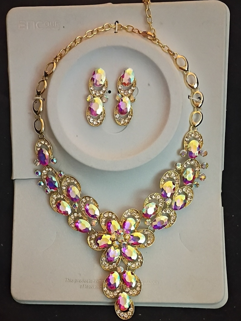 Aurora Crystal Gold-Tone Floral Statement Necklace & Earring Set - Gold